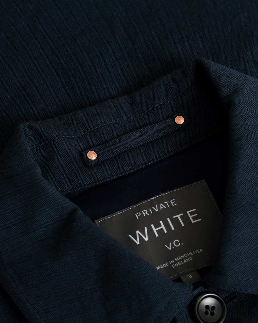 Hombres | Private White V.C. Herringbone Overshirt Navy 3 - S | Pre-owned | Private White V.C. Herringbone Overshirt Navy 3 - S