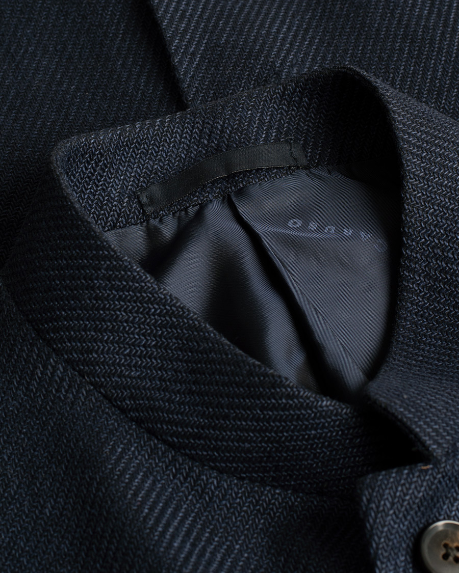 Hombres | Caruso Cotton/Linen Nehru Blazer Dark Blue 46 | Pre-owned | Caruso Cotton/Linen Nehru Blazer Dark Blue 46