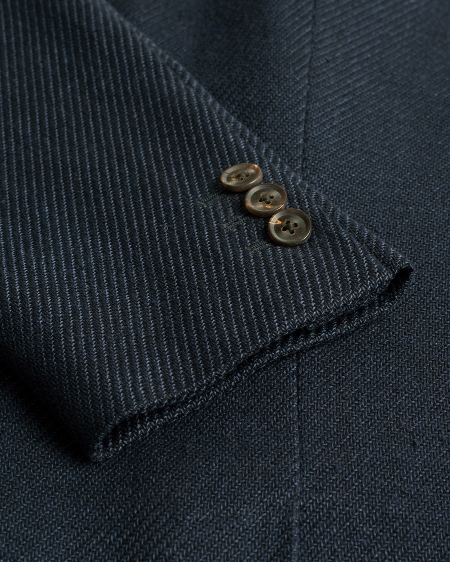 Hombres | Caruso Cotton/Linen Nehru Blazer Dark Blue 46 | Pre-owned | Caruso Cotton/Linen Nehru Blazer Dark Blue 46