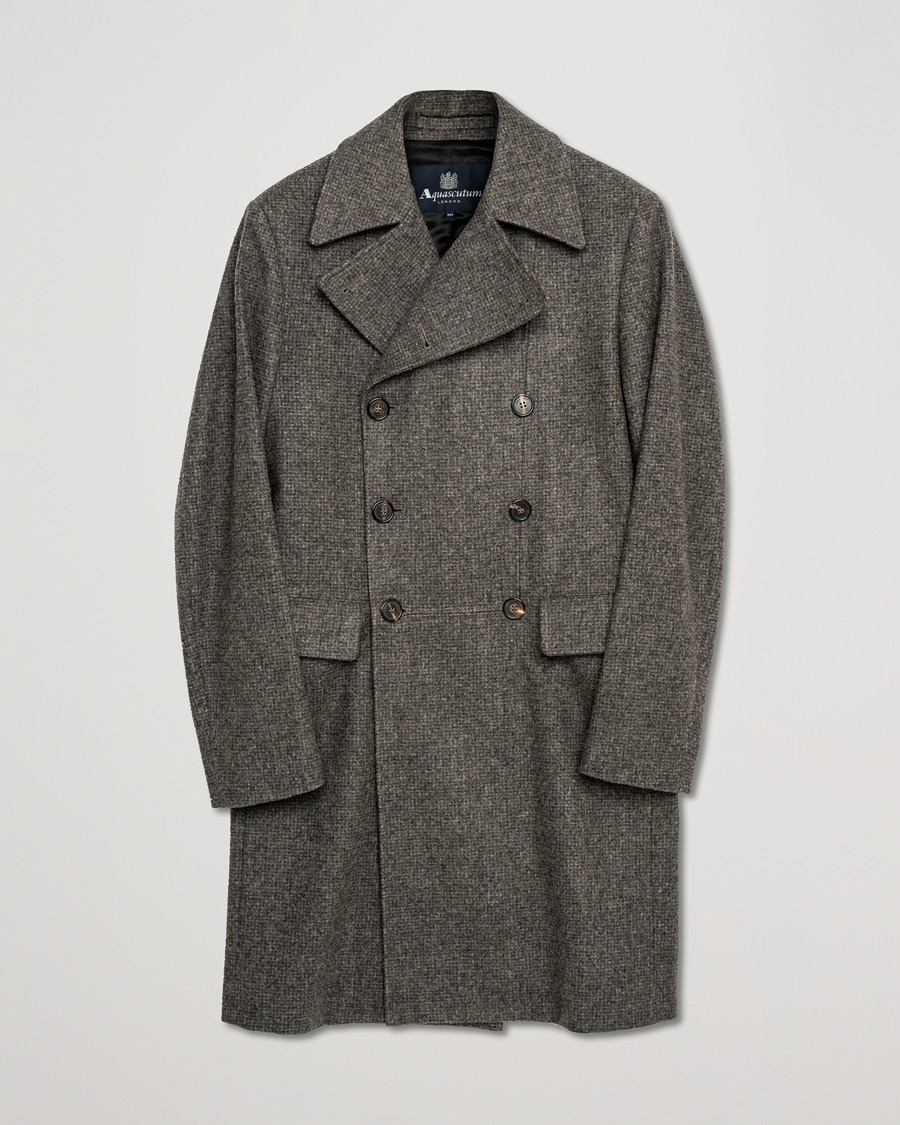 Hombres | Aquascutum Double Breasted Virgin Wool Coat Grey 46 | Pre-owned | Aquascutum Double Breasted Virgin Wool Coat Grey 46