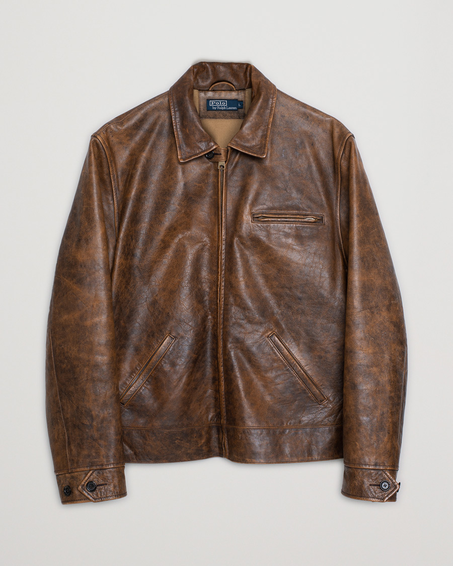 Hombres | Polo Ralph Lauren Vintage Leather Jacket Brown L | Pre-owned | Polo Ralph Lauren Vintage Leather Jacket Brown L