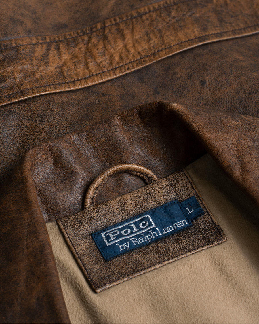 Hombres | Polo Ralph Lauren Vintage Leather Jacket Brown L | Pre-owned | Polo Ralph Lauren Vintage Leather Jacket Brown L