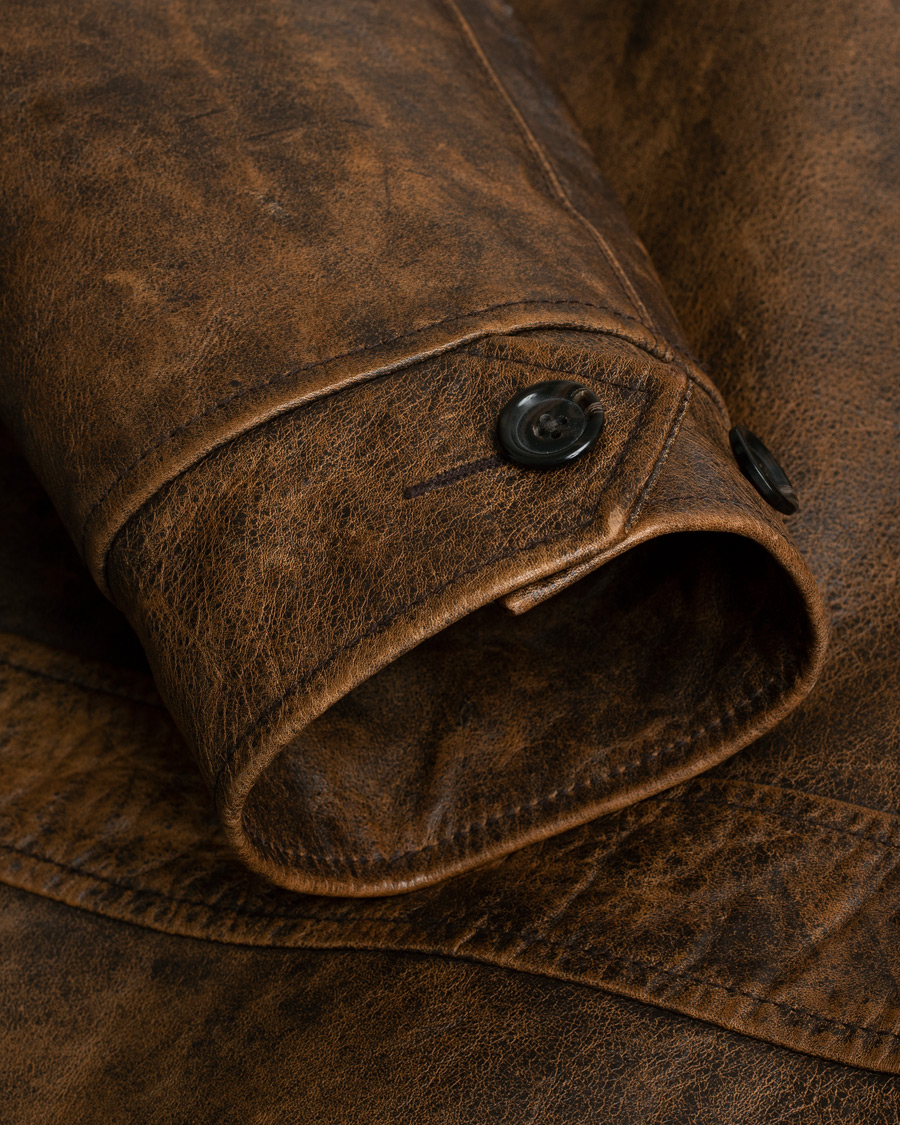 Hombres | Polo Ralph Lauren Vintage Leather Jacket Brown L | Pre-owned | Polo Ralph Lauren Vintage Leather Jacket Brown L