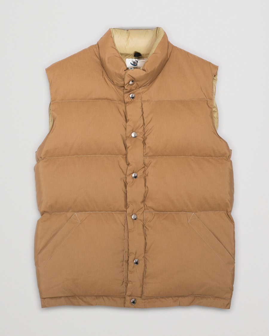 Hombres | Crescent Down Works Cotton/Nylon Down Vest Tan M | Pre-owned | Crescent Down Works Cotton/Nylon Down Vest Tan M