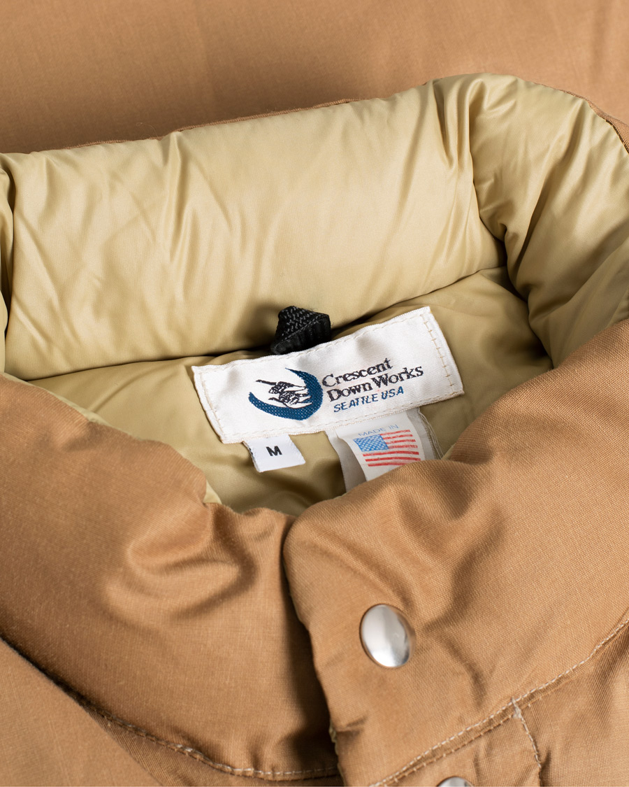 Hombres | Crescent Down Works Cotton/Nylon Down Vest Tan M | Pre-owned | Crescent Down Works Cotton/Nylon Down Vest Tan M